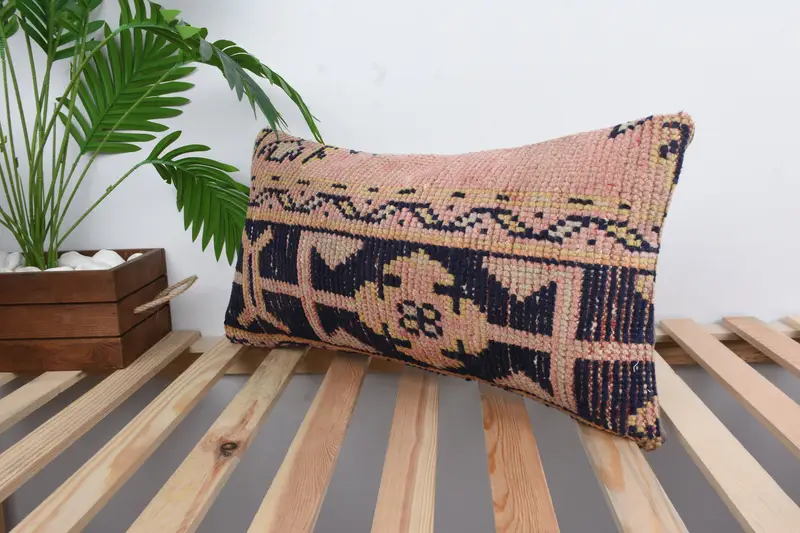 Throw Kilim Pillow, Vintage Pillow, Accent Throw Pillow, Pillow Sham, Boho Pillow, Muted Pillow Cover, 12x24 Blue Cushion Cover, Muted Cushion Cover - 5