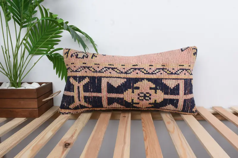 Throw Kilim Pillow, Vintage Pillow, Accent Throw Pillow, Pillow Sham, Boho Pillow, Muted Pillow Cover, 12x24 Blue Cushion Cover, Muted Cushion Cover - 1