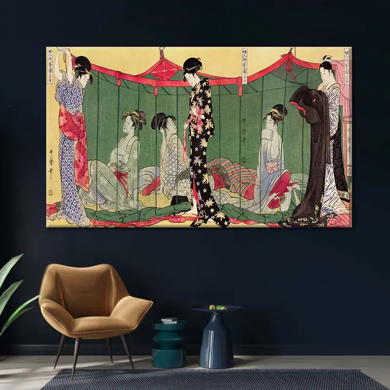 Utamaro Kitagawa Canvas, hermosa decoración de mujeres japonesas, mujer con estampado visitante, arte de pared de Utamaro Kitagawa, decoración de mujeres, decoración de la pared - 2