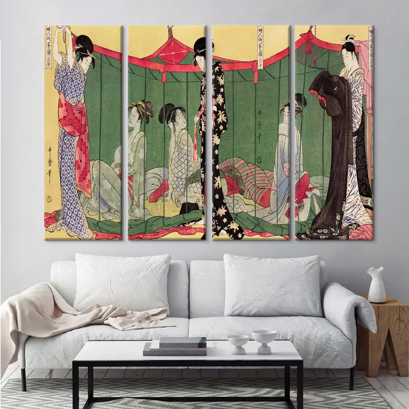 Utamaro Kitagawa Canvas, hermosa decoración de mujeres japonesas, mujer con estampado visitante, arte de pared de Utamaro Kitagawa, decoración de mujeres, decoración de la pared - 3
