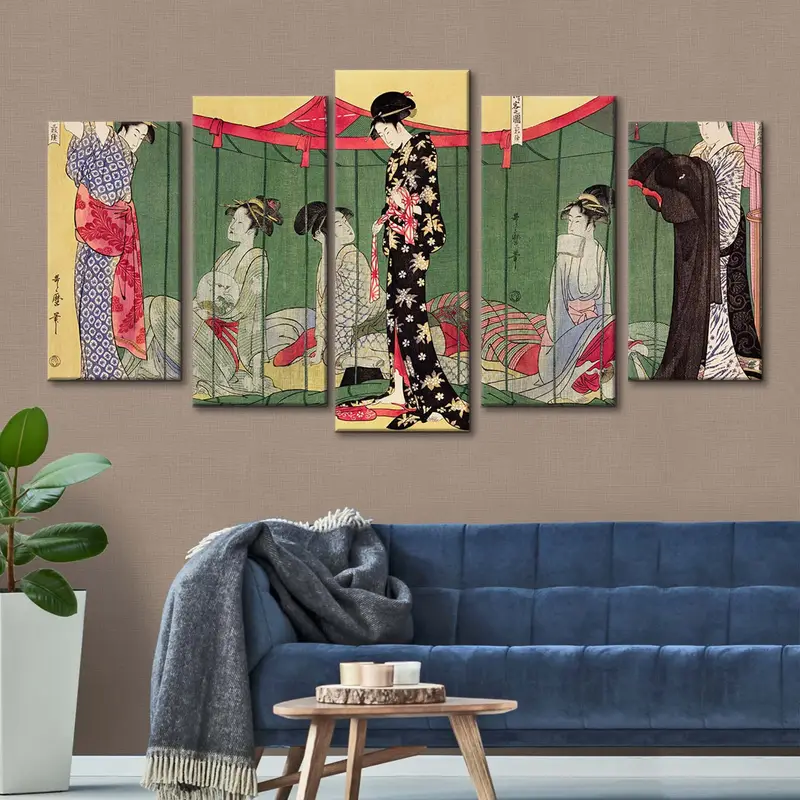 Utamaro Kitagawa Canvas, hermosa decoración de mujeres japonesas, mujer con estampado visitante, arte de pared de Utamaro Kitagawa, decoración de mujeres, decoración de la pared - 5