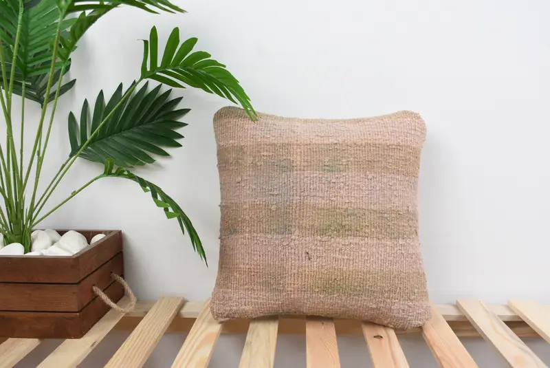 Art Deco Pillow Sham, Wholesale Pillow Case, Vintage Kilim Pillow, 14x14 Beige Pillow Sham, Cushion Cover, Kilim Pillow, Antique Pillows - 1