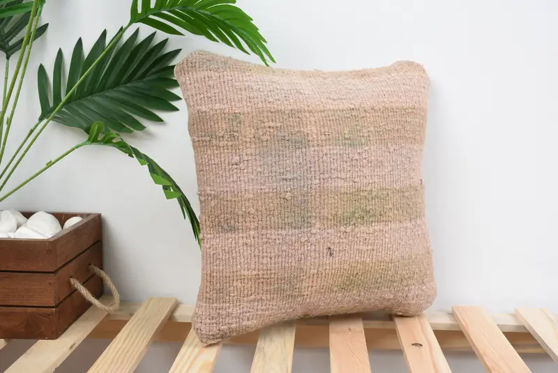 Art Deco Pillow Sham, Wholesale Pillow Case, Vintage Kilim Pillow, 14x14 Beige Pillow Sham, Cushion Cover, Kilim Pillow, Antique Pillows - 4