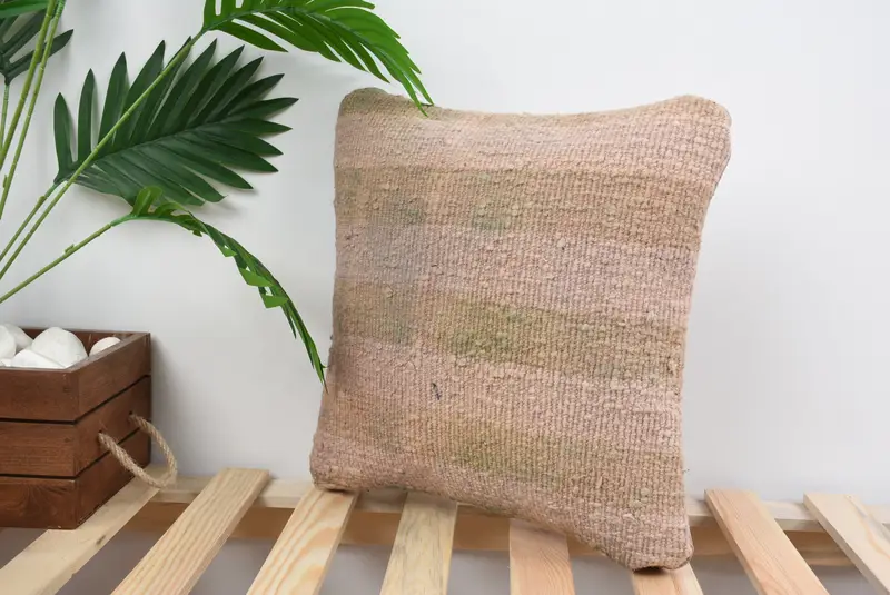 Art Deco Pillow Sham, Wholesale Pillow Case, Vintage Kilim Pillow, 14x14 Beige Pillow Sham, Cushion Cover, Kilim Pillow, Antique Pillows - 5