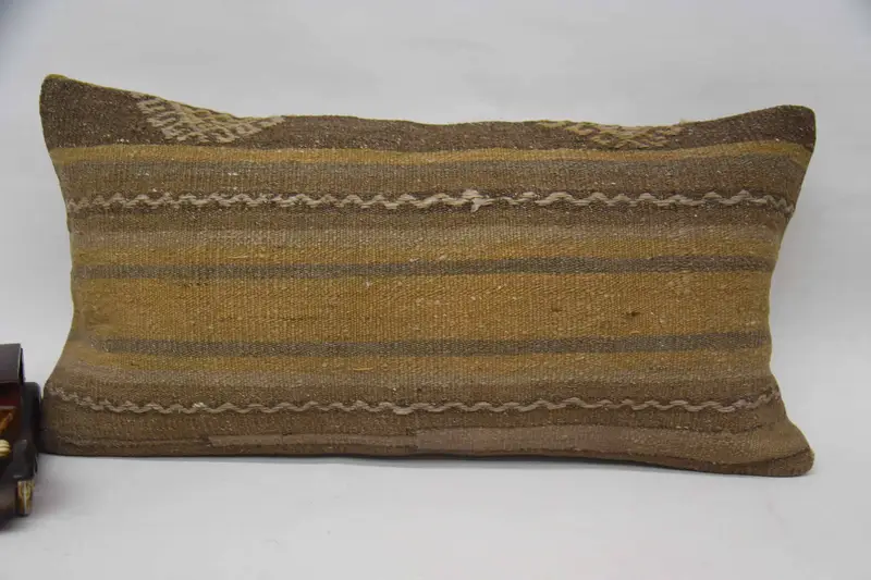Rectangle 12x24 inch Throw Pillow Cover, Antique Striped Salon Brown Cushion Case - 1