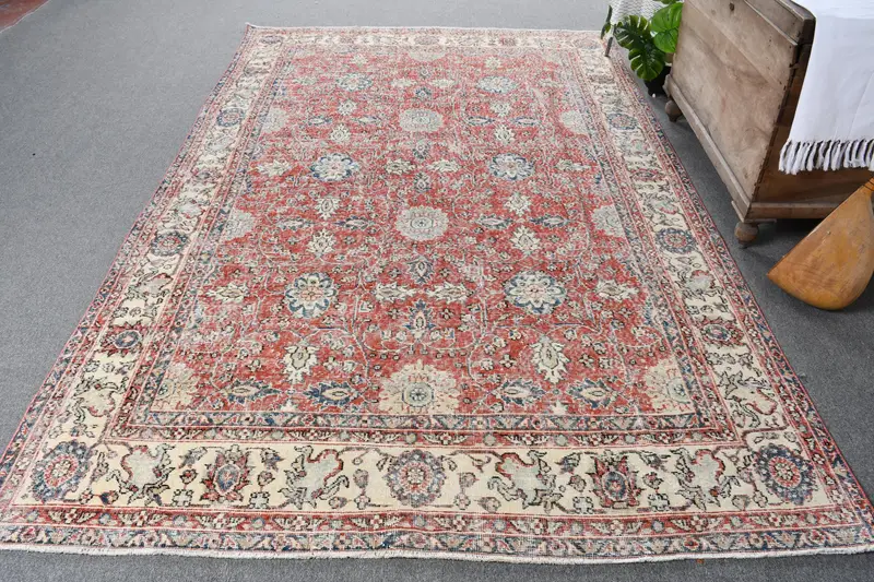 ハンドメイドレッドカモフラージュラグ、0.5x0.8フィートブルーアクセント