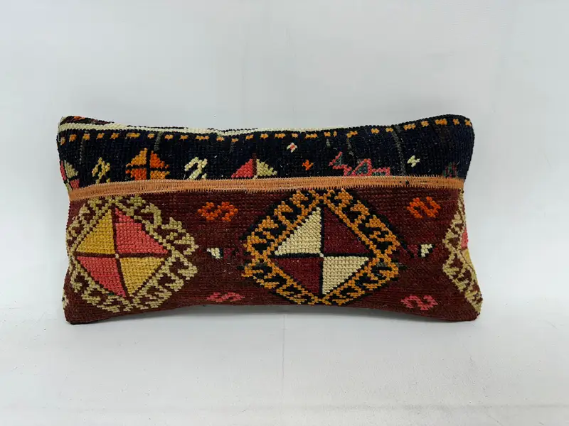 Turkish Pillow, Vintage Kilim Throw Pillow, Pillow, 10x20 Brown Cushion Cover, Gift Pillow, Bohemian Cushion Pillow - 1