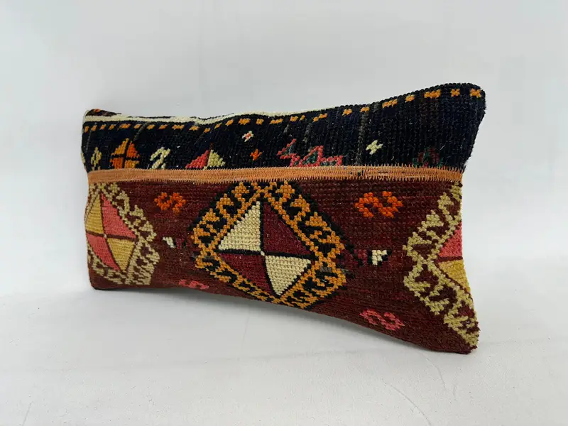 Turkish Pillow, Vintage Kilim Throw Pillow, Pillow, 10x20 Brown Cushion Cover, Gift Pillow, Bohemian Cushion Pillow - 3