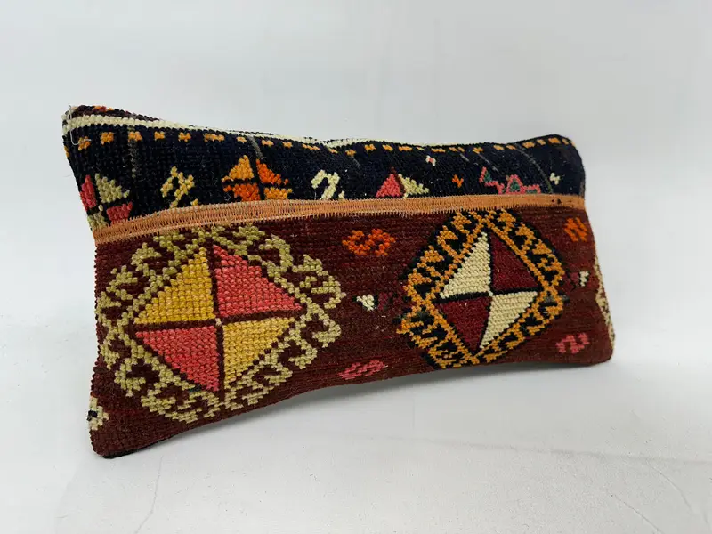 Turkish Pillow, Vintage Kilim Throw Pillow, Pillow, 10x20 Brown Cushion Cover, Gift Pillow, Bohemian Cushion Pillow - 2