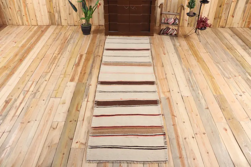 Vintage Kilim Yolluk Halısı 2,6x9,5 ft (78x290 cm), Türk Kahverengi Ombré Yün Halı - 1