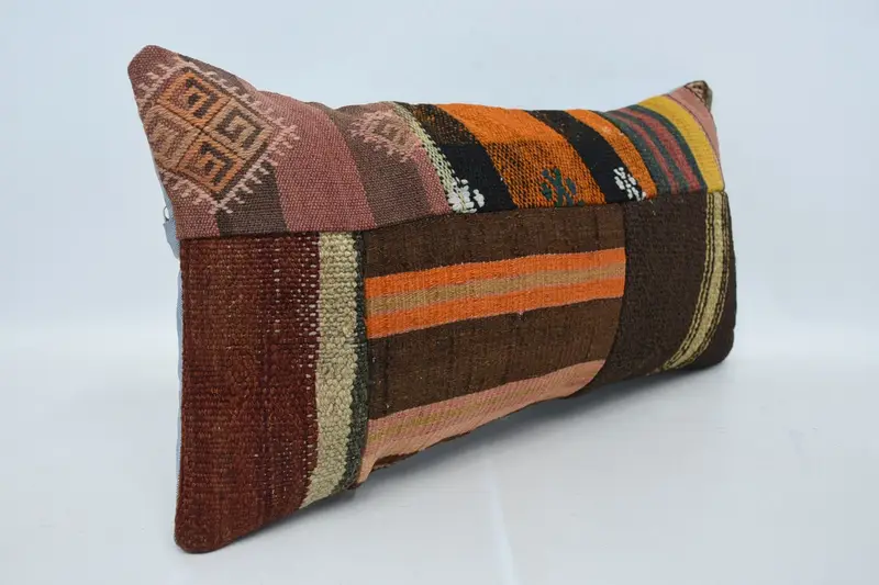 Boho Pillow, Pillow, Living Room Throw Cushion Case, 12x24 Brown Cushion Cover, Vintage Kilim Throw Pillow, Handmade Kilim Cushion - 3