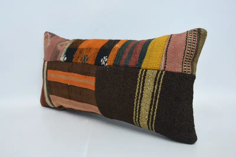 Boho Pillow, Pillow, Living Room Throw Cushion Case, 12x24 Brown Cushion Cover, Vintage Kilim Throw Pillow, Handmade Kilim Cushion - 4