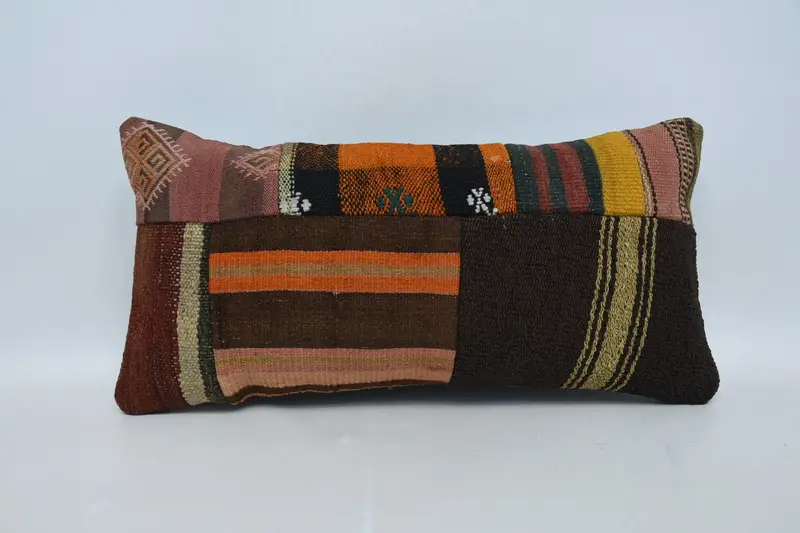 Boho Pillow, Pillow, Living Room Throw Cushion Case, 12x24 Brown Cushion Cover, Vintage Kilim Throw Pillow, Handmade Kilim Cushion - 1