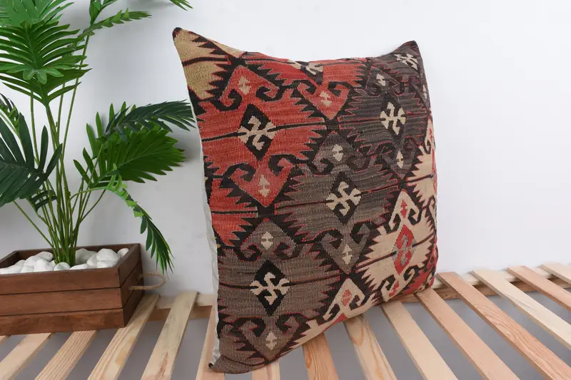 Pillow for Couch, 24x24 Brown Pillow Case, Sofa Bolster Pillow Case, Cushion Case, Boho Pillow, Vintage Kilim Throw Pillow, Meditation Pillow - 4