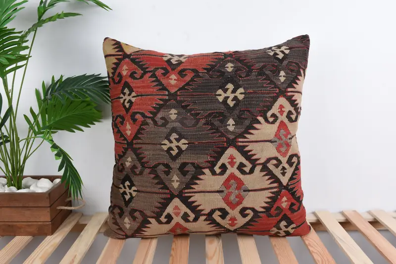 Pillow for Couch, 24x24 Brown Pillow Case, Sofa Bolster Pillow Case, Cushion Case, Boho Pillow, Vintage Kilim Throw Pillow, Meditation Pillow - 1