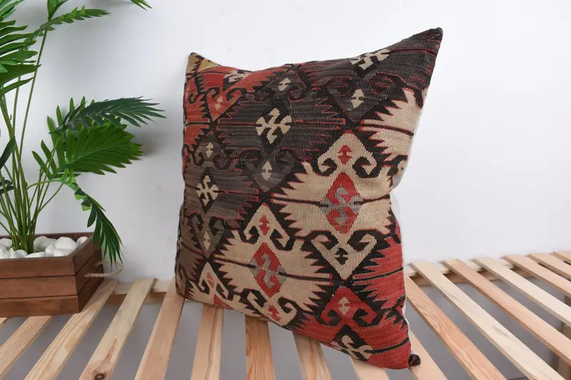 Pillow for Couch, 24x24 Brown Pillow Case, Sofa Bolster Pillow Case, Cushion Case, Boho Pillow, Vintage Kilim Throw Pillow, Meditation Pillow - 5