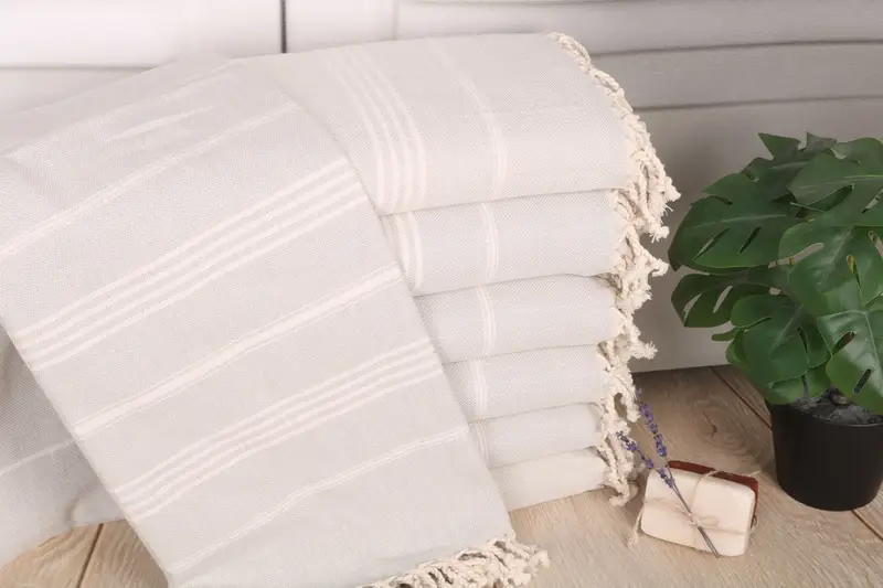 Personalized Gray Striped Cotton Towel Beach Gift, 40x67 Inches