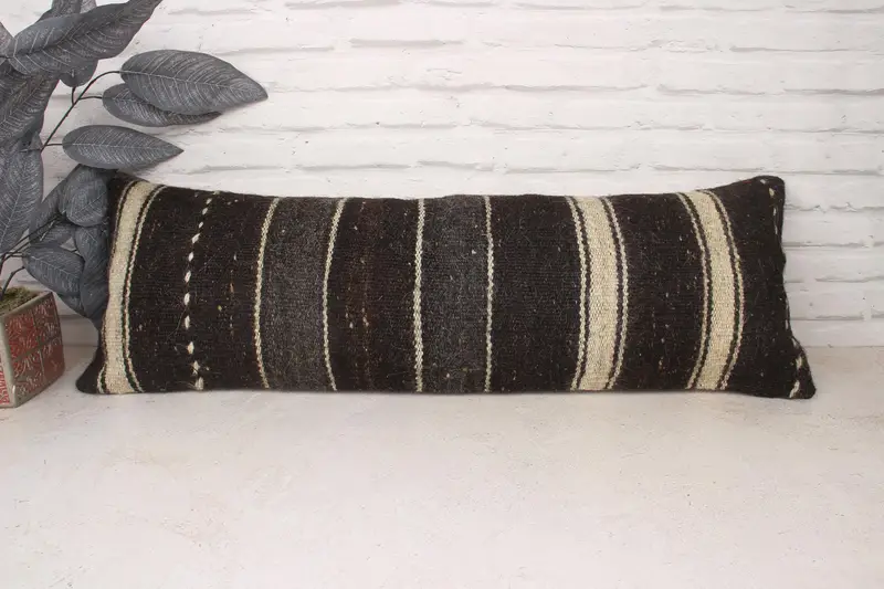 Handmade Kilim Cushion, Pillow Case, Tribal Pillow Case, Home Decor Pillow, Shabby Chic Pillow Cover, 12x36 Brown Cushion, Gift Pillow - 1