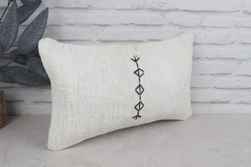 Pillow, Turkish Corner Cushion, Handmade Kilim Cushion, Muted Pillow Case, 12x20 White Pillow, Neutral Pillow, Throw Kilim Pillow, Pillow for Couch - 3
