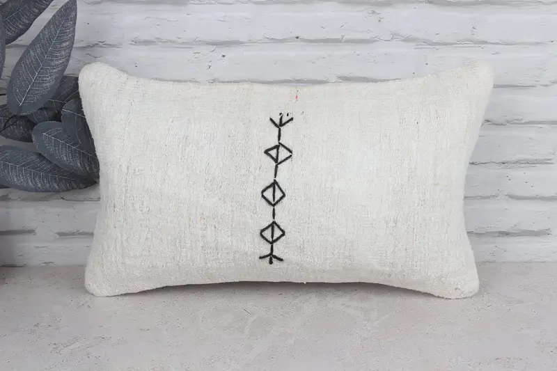 Pillow, Turkish Corner Cushion, Handmade Kilim Cushion, Muted Pillow Case, 12x20 White Pillow, Neutral Pillow, Throw Kilim Pillow, Pillow for Couch - 1