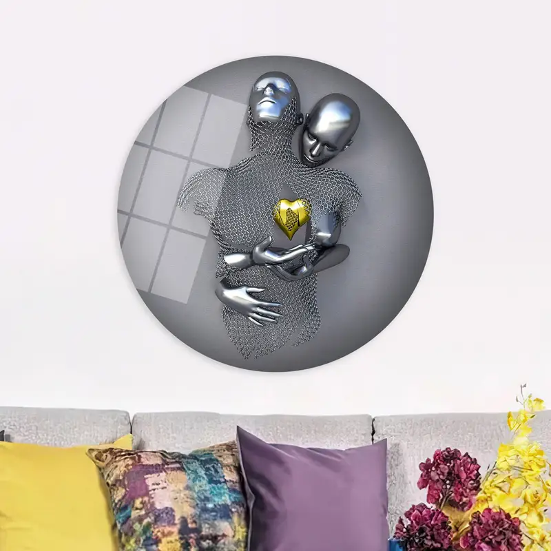 Romantic 3D Metallic Silver Couple Canvas Print, Elegant Bedroom Art