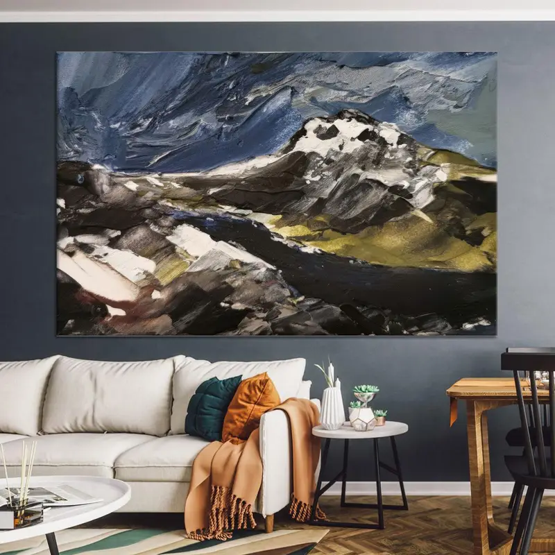 トレンディな山の抽象的なファームハウス キャンバス プリント - エレガントな装飾