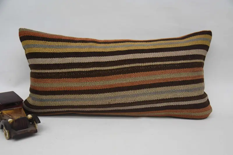 Turkish Striped Rectangle Pillow Case, Moroccan 12x24 inch Orange Christmas Gift Wool Euro Sham - 1