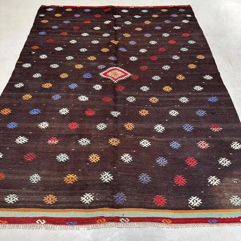 Kahverengi ve Kırmızı Kareli Halı, 6,3x8,5 ft Şık Dekor