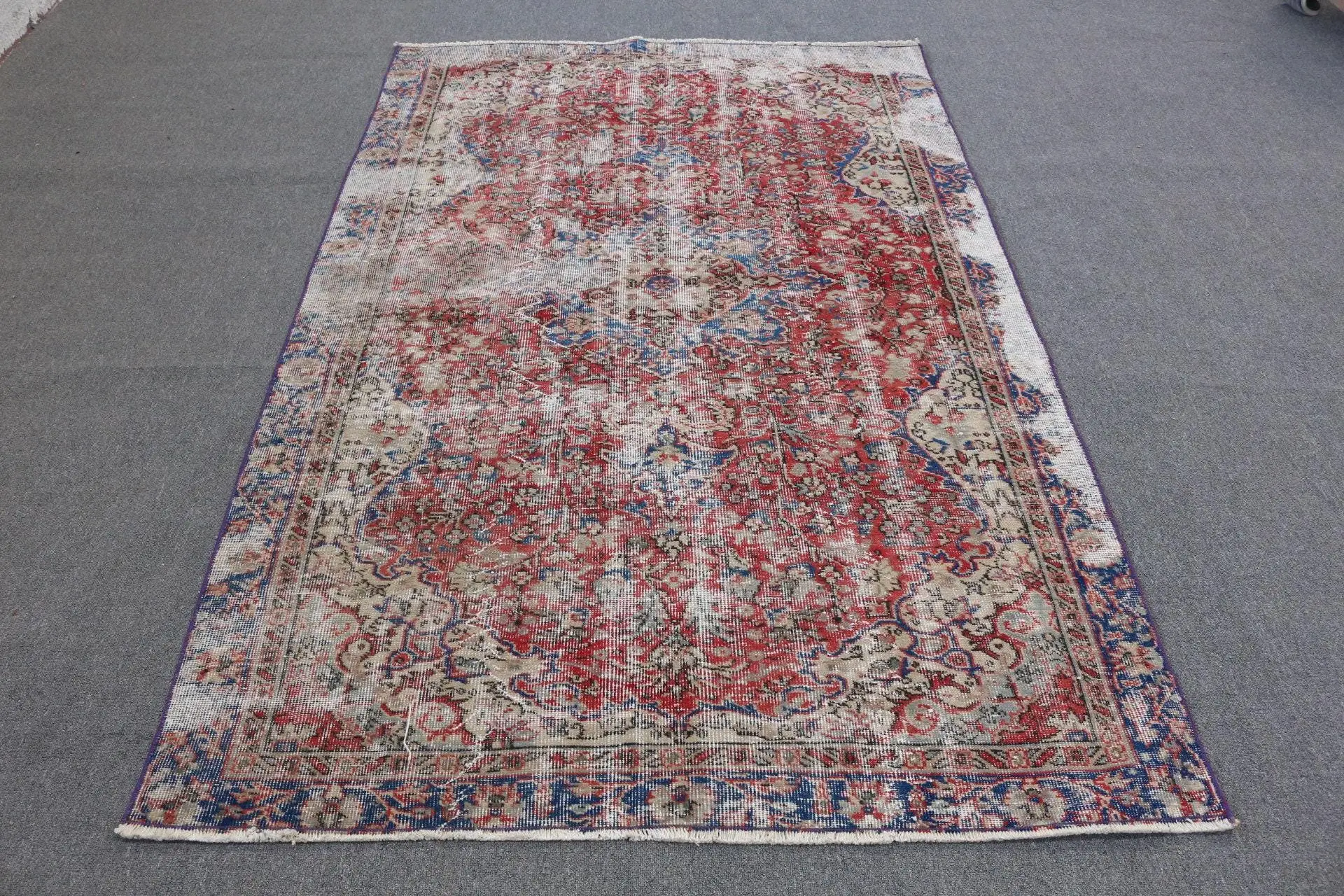 4,8x7,6 ft Teppich, türkischer Vintage Teppich, roter Ikat Teppich - 1