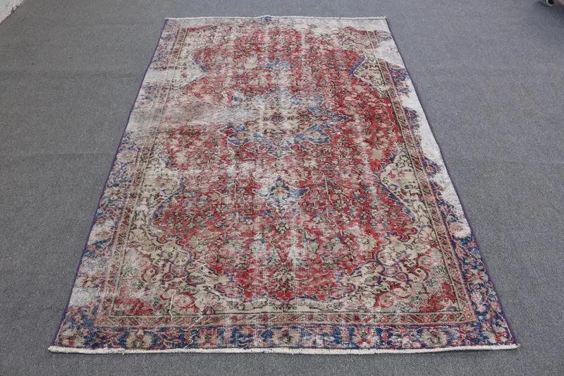 Alfombra Ikat Púrpura, 4,8x7,6 pies, Elegantes Detalles Azules