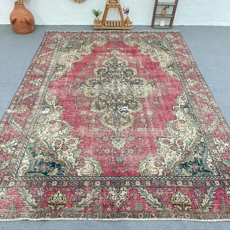 Alfombra Oriental Roja 8,9x11,9ft Decoración Elegante