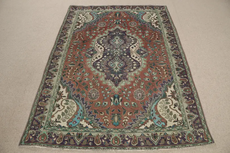 Kırmızı ve Mavi Geometrik Halı, 0,4x6 ft Şık Çiçek Tasarımlı