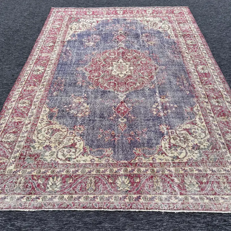 Alfombra de rayas azules y rojas, diseño geométrico de 0,6x9,5 pies