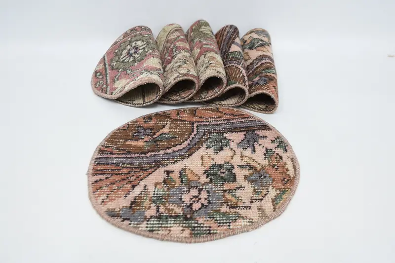 Bohemian Red & Brown Circle Placemats, Cotton & Wool Kitchen Decor