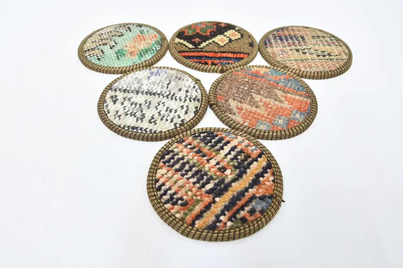 ボヘミアンオレンジと白のラウンドコースター、ユニークなラグコースター