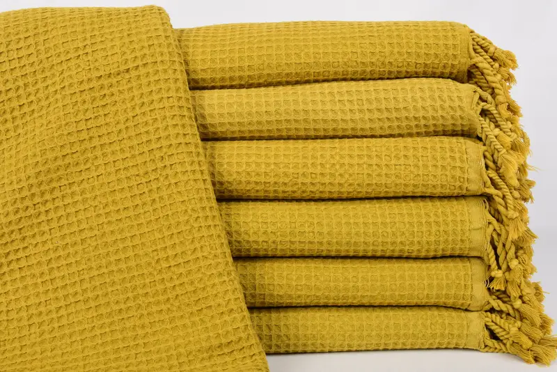 Beach Towel Gold Waffle Organic Cotton Bachelorette Gift, 67x36 Inches