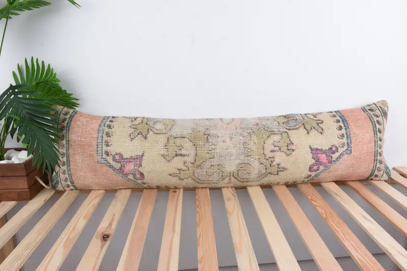 Boho Pillow Sham Cover, Morroccon Kilim Cushion Cushion Cover, Cushion Case, 12x48 Beige Pillow Sham, Kilim Pillow Cover, Throw Kilim Pillow - 1
