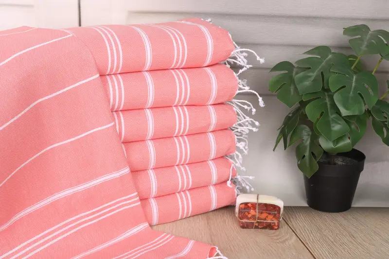 Coral Striped Turkish Cotton Towel, 24x40 Inches