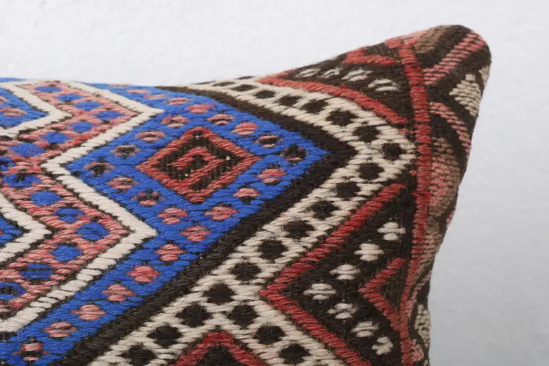 Pillow Sham, 12x24 Blue Pillow Case, Toss Pillow Sham, Turkish Pillow, Pillow for Sofa, Vintage Kilim Pillow, Boho Chic Pillow - 5