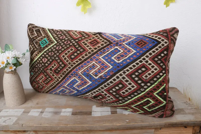 Pillow Sham, 12x24 Blue Pillow Case, Toss Pillow Sham, Turkish Pillow, Pillow for Sofa, Vintage Kilim Pillow, Boho Chic Pillow - 4