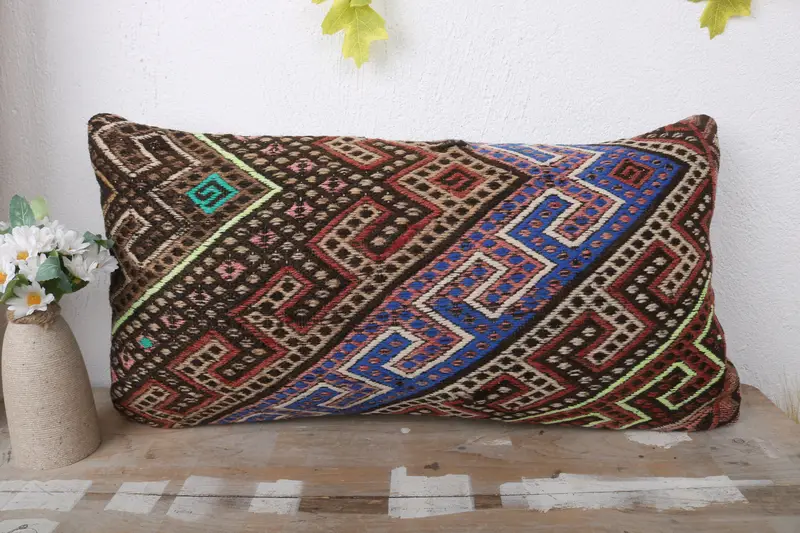 Pillow Sham, 12x24 Blue Pillow Case, Toss Pillow Sham, Turkish Pillow, Pillow for Sofa, Vintage Kilim Pillow, Boho Chic Pillow - 2