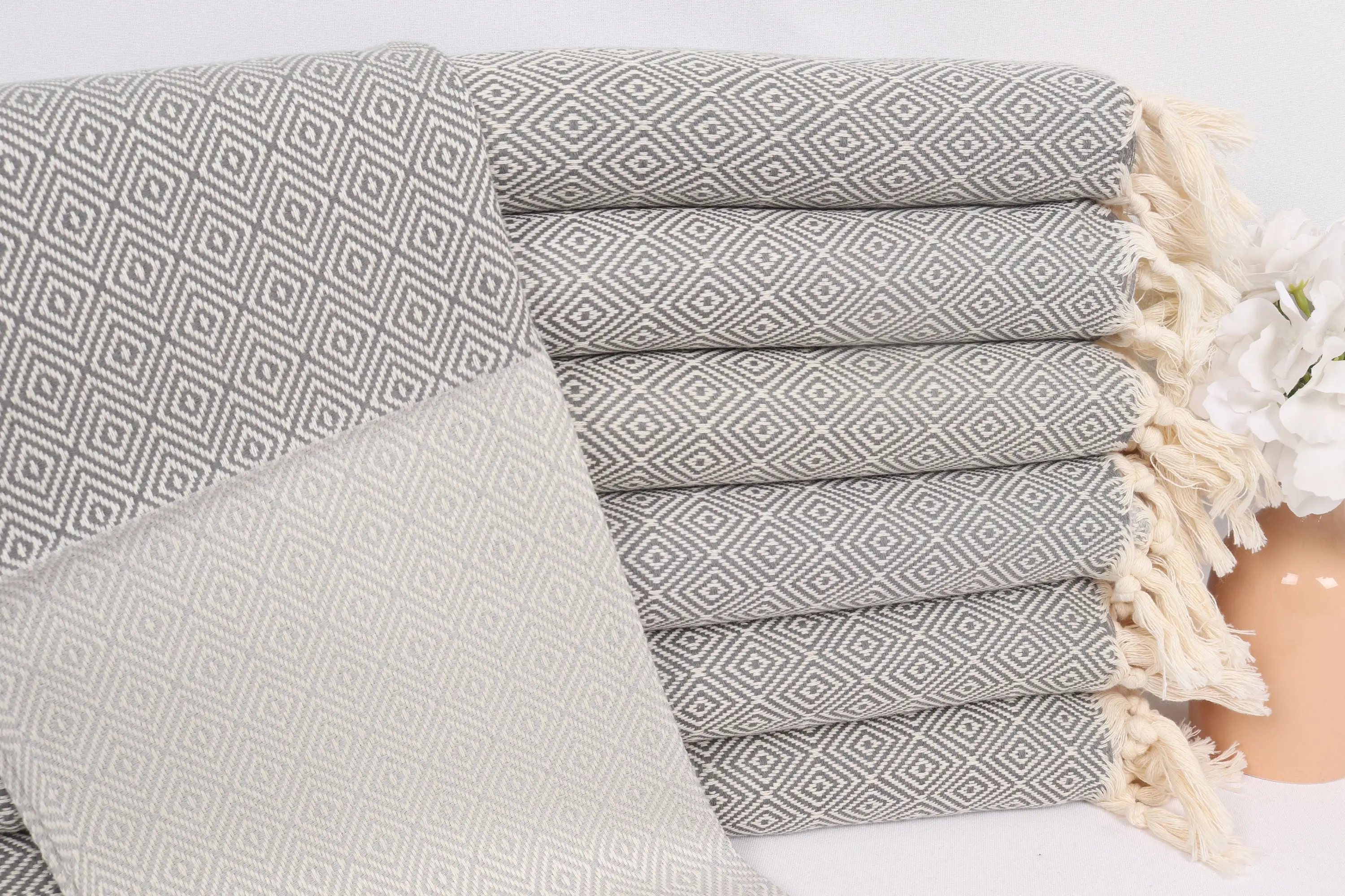 Wedding Gift Monogram Hand Towel Gray Beige 18x40 Inches - 1
