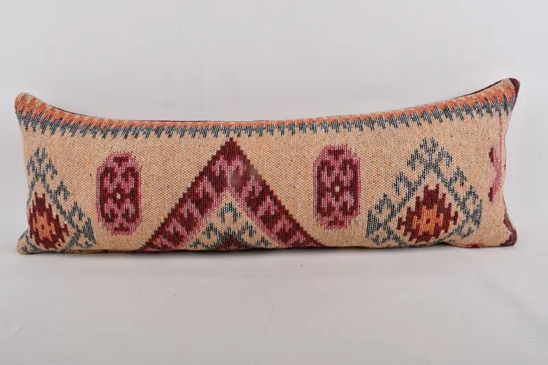 Kilim Cushion Sham, Kilim Pillow Cover, Cushion Cover, Tribal Cushion Case, Car Pillow Cover, Pillow for Couch, 12x36 Yellow Pillow - 1