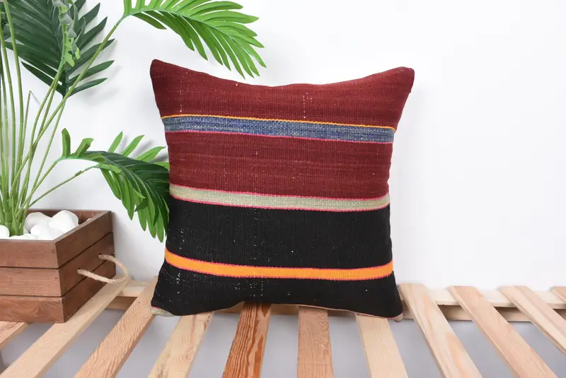 16x16 Brown Pillow Cover, Neutral Throw Cushion Cover, Home Decor Pillow, Gift Pillow, Pillow Cover, Turkish Kilim Pillow - 1