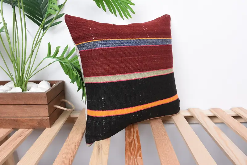 16x16 Brown Pillow Cover, Neutral Throw Cushion Cover, Home Decor Pillow, Gift Pillow, Pillow Cover, Turkish Kilim Pillow - 4