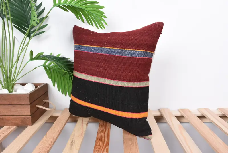 16x16 Brown Pillow Cover, Neutral Throw Cushion Cover, Home Decor Pillow, Gift Pillow, Pillow Cover, Turkish Kilim Pillow - 5