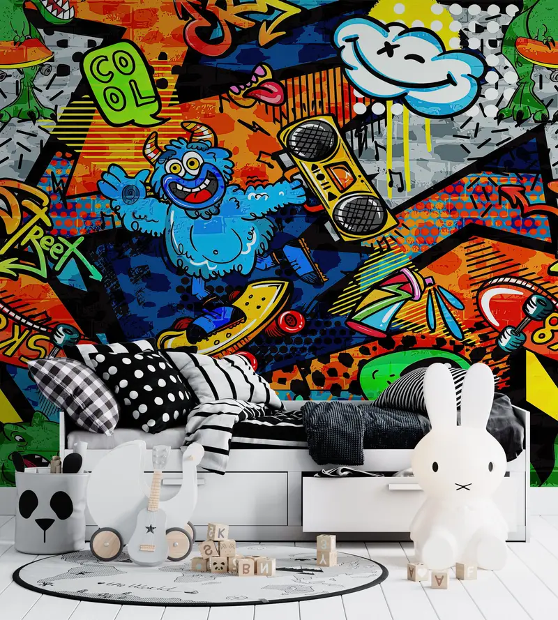 Custom Wall Paper,Street Graffiti Wall Painting,Cartoon Wall Decor,Modern Wall Paper,Paper Wall Art ,Colorful Graffiti Wall Mural, - 9