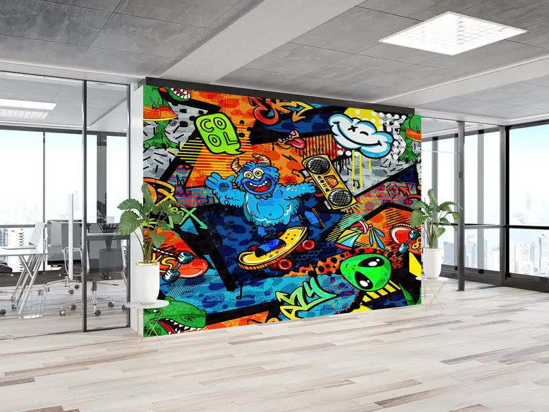 Custom Wall Paper,Street Graffiti Wall Painting,Cartoon Wall Decor,Modern Wall Paper,Paper Wall Art ,Colorful Graffiti Wall Mural, - 6