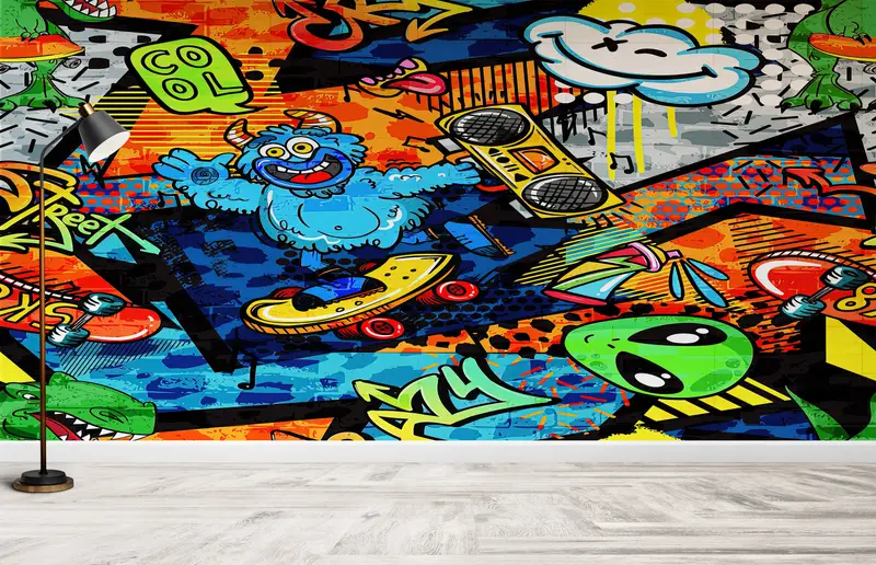Custom Wall Paper,Street Graffiti Wall Painting,Cartoon Wall Decor,Modern Wall Paper,Paper Wall Art ,Colorful Graffiti Wall Mural, - 7