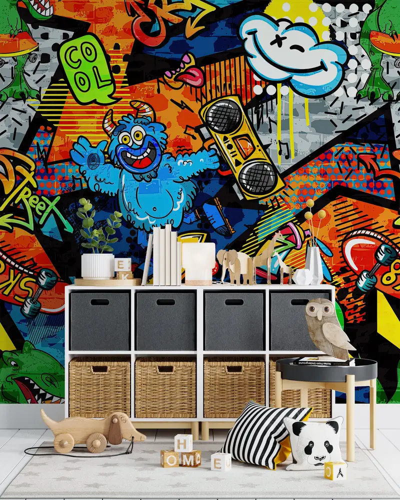 Custom Wall Paper,Street Graffiti Wall Painting,Cartoon Wall Decor,Modern Wall Paper,Paper Wall Art ,Colorful Graffiti Wall Mural, - 8